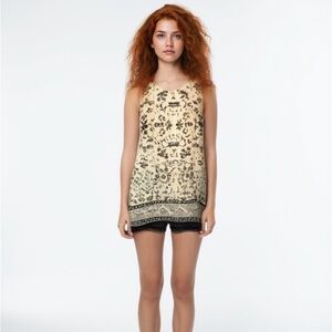 Max Studio Women's Tank Top Blouse Sz S Off White Floral Sleeveless Layered